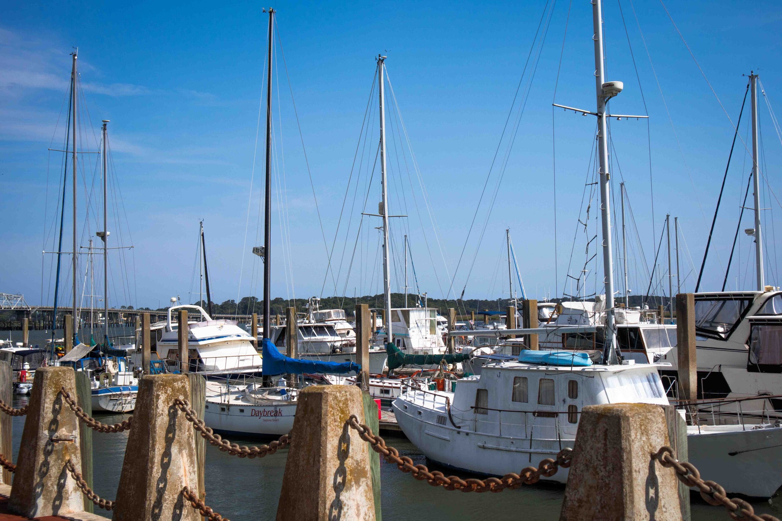 Picture of boats docked at marina at waterfront Beaufort, SC